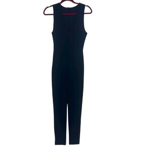 Women’s Zara Size Small Black Zip Front Jumpsuit w Plunging V-Neck